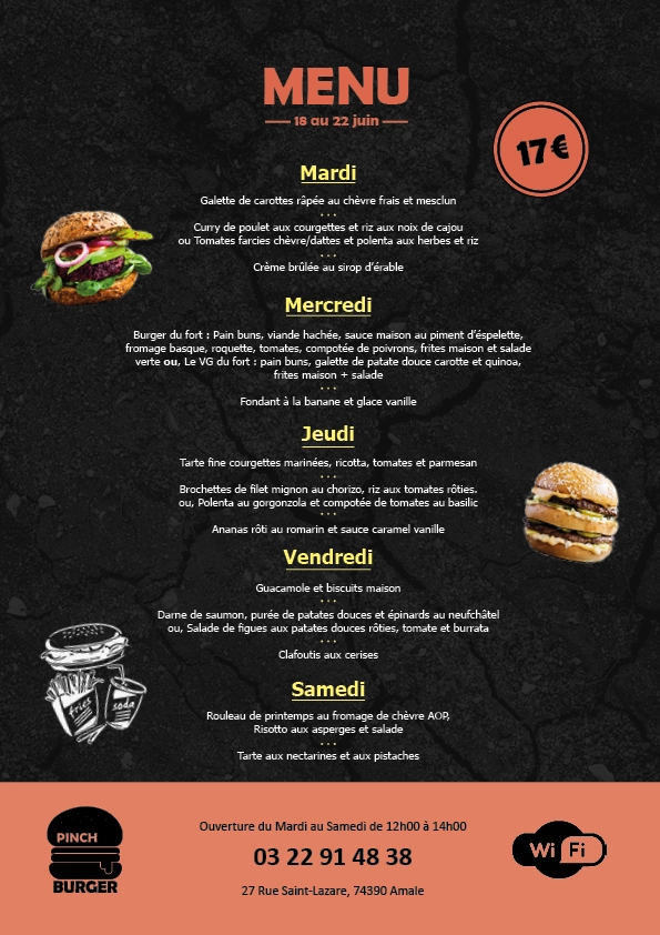 Menu Pinch Burger verso